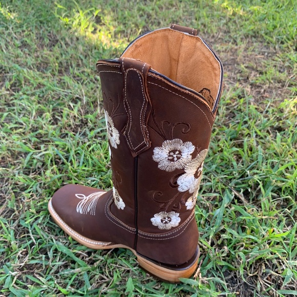 WOMEN RODEO Western COWGIRL Square Toe Brown BOOTS GENUINE LEATHER Botas Vaquera - Picture 2 of 7